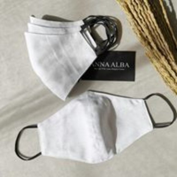 3 Pack Linen Face Masks Olive, Pink and White - Picture 2 of 6